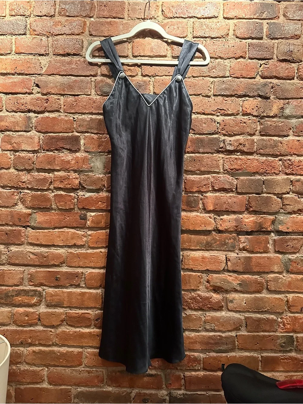 Victoria's Secret Vintage Black Slip Dress with white trim and buttons - small